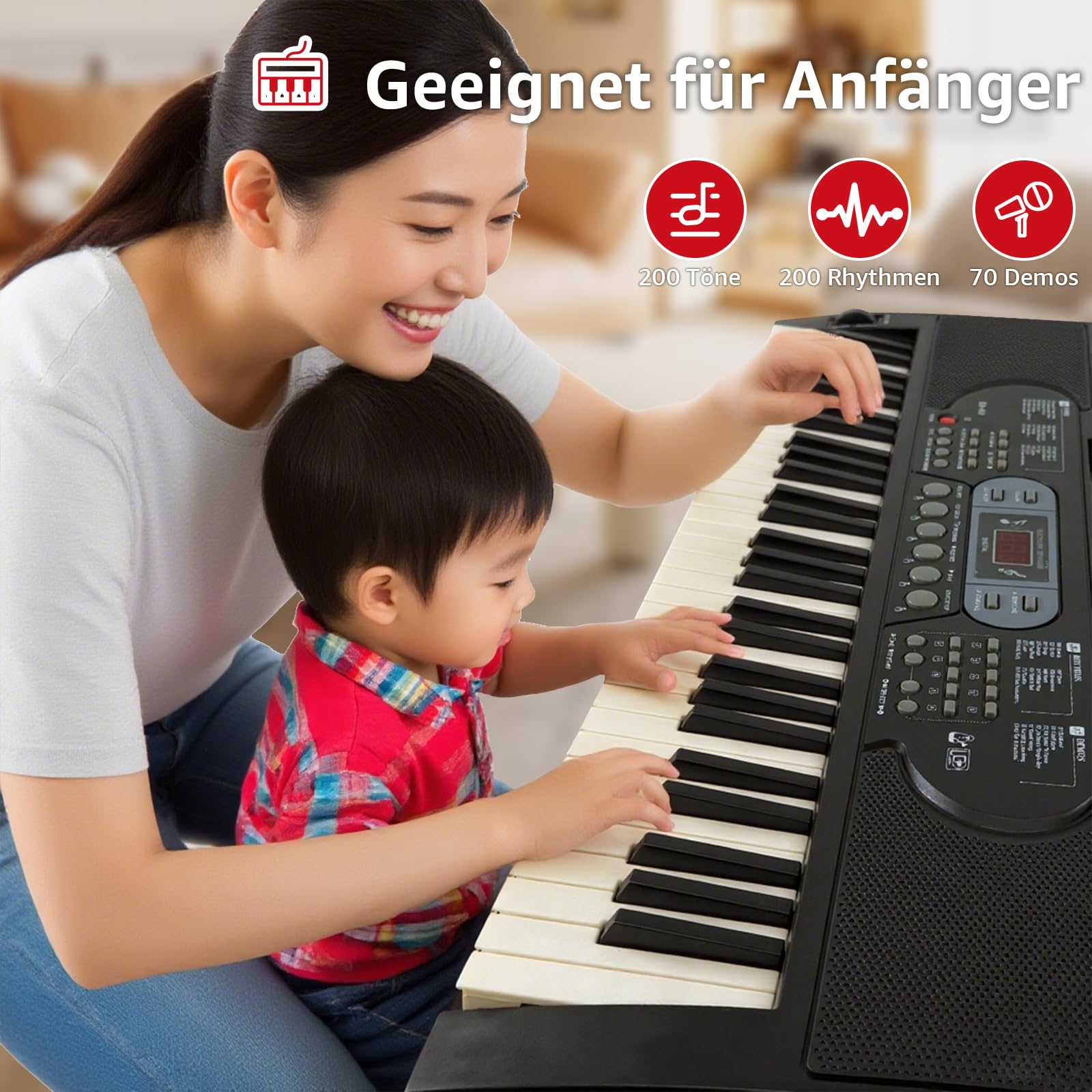 61 Key Lighting Keyboard Piano, Digital Piano Keyboard für Anfänger, E Piano mit Ständer, Bank, Tablet-/Notenablage, 200 Sounds & Lektionen & 70 Demo-Songs