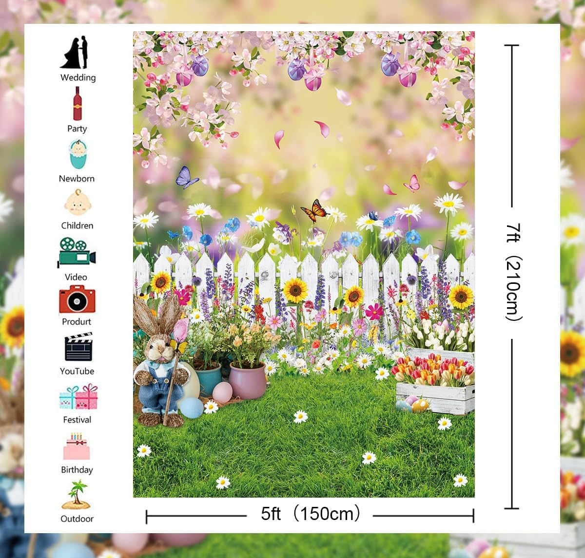 Easter Backdrop Spring Garden Green Lawn Natural Scenery Photography Backdrop for Kids Adult Easter Theme Party Decorations Banner (5X7FT(59 x 82 inch))