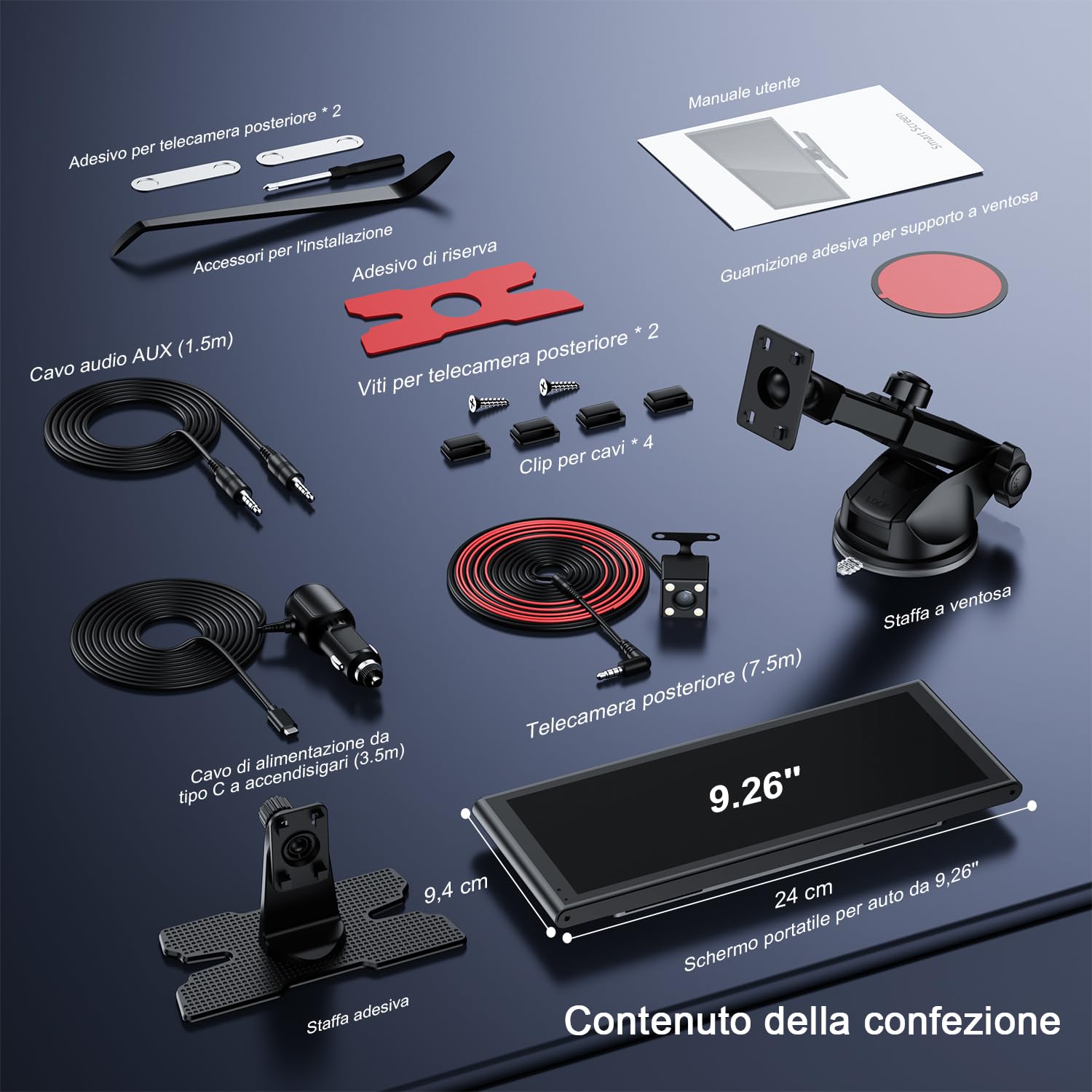 Avylet Carplay Wireless Andriod Auto, schermo per auto IPS 9.26" con telecamera di backup, Stereo Auto con navigazione GPS, controllo vocale, schermo touch, Bluetooth, Mirror Link, FM, AUX