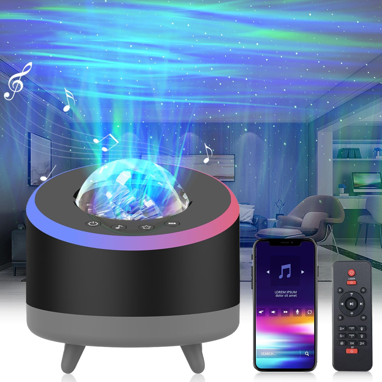 Proiettore Stelle Soffitto 3 In 1 MERTTURM - Effetto Aurora, Bluetooth, Luci Notturne E Rumore Bianco - Foto 10