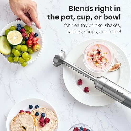 Miniatura 7 de Elite Gourmet EHB1324 Batidora de mano inalámbrica, recargable, mezcla variable de 5 velocidades, botón de encendido de un solo toque y bloqueo de