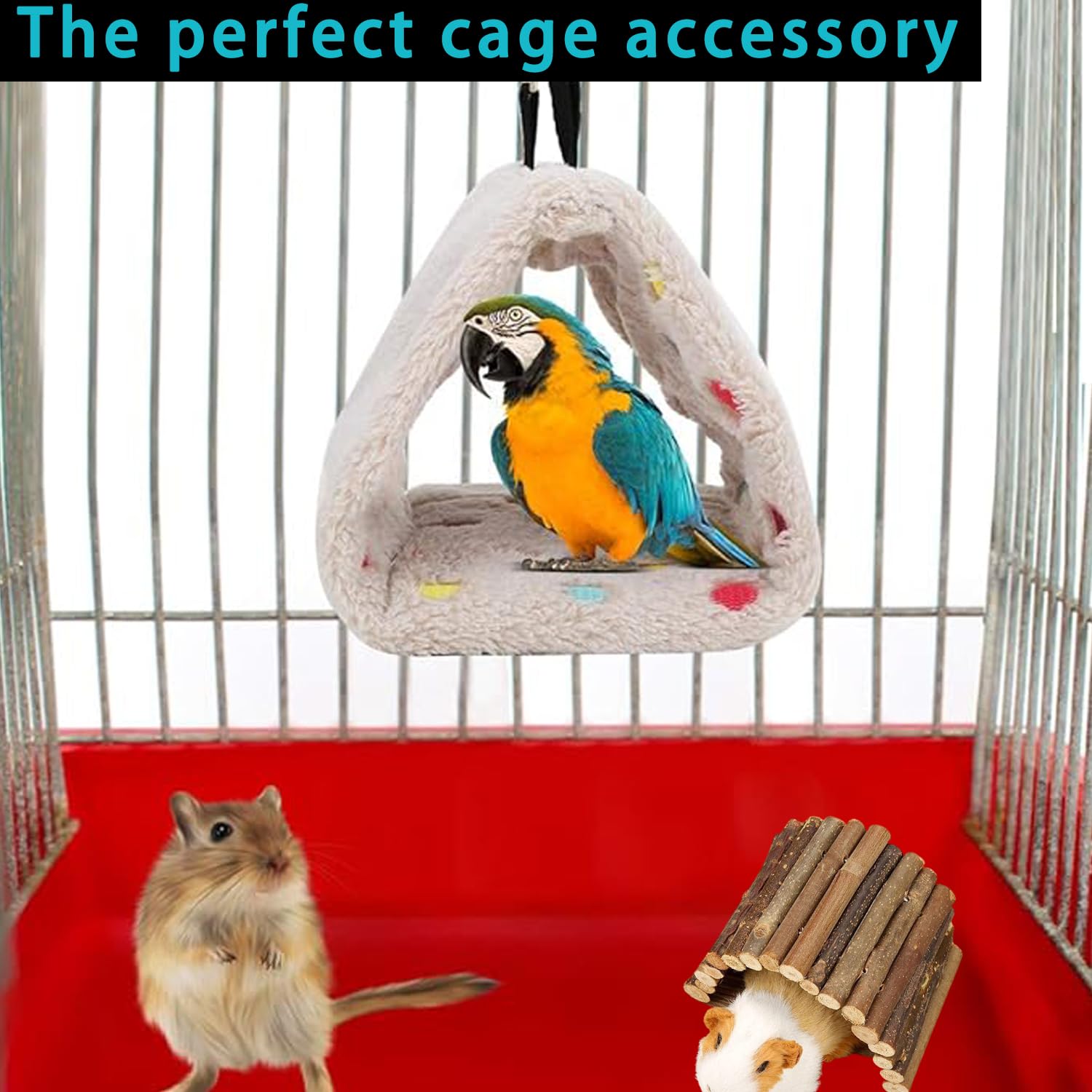 Nid D'Oiseau Hamac, Hamster Perroquet Suspendu Cage Tente, Nid d'Oiseau Chaud en Peluche, Mignon Hamac pour Animaux Doux avec Crochet, Hamac Jouet
