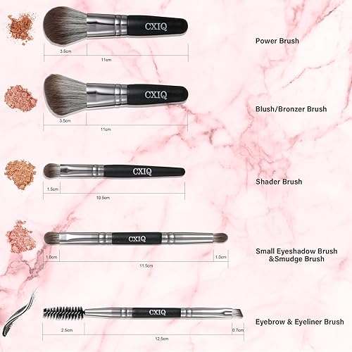 Miniatura 2 de Juego de brochas de maquillaje de viaje con bolsa (5 unidades), kit de pinceles cosméticos portátiles de doble extremo para base, sombra de ojos,