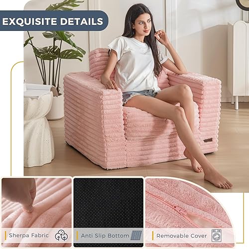 Miniatura 104 de MAXYOYO Puf gigante para adultos, sofá tapizado de suelo con almohadas y reposabrazos, puf grande de felpa, sofá para dormitorio, sala de estar,