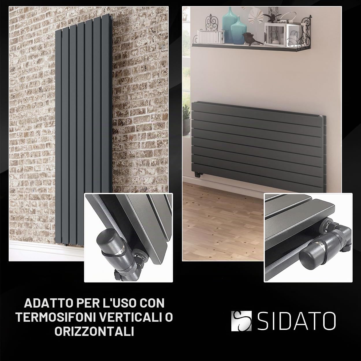 Caldo - Set di Valvole Termostatiche per Radiatori in Antracite - TRV Angolare e Valvola di Blocco - Ideali per Radiatori Verticali