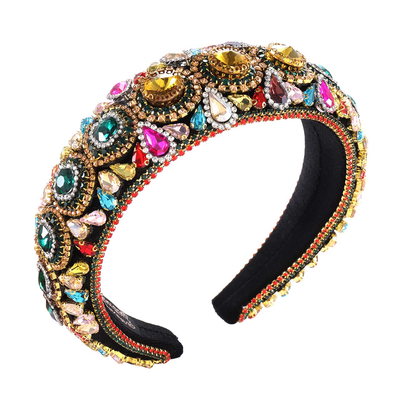 Rhinestone Padded Headband Baroque Crystal Embellished Hairbands Colorful Beaded Headbands Fashion Bejewelled HairHoop Accessory for Women Large Hair