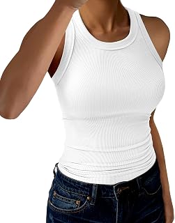 GKBK Women's High Neck Ribbed Racerback Tank Top - Sleeveless Slim Fit Casual Basic Tops for Layering & Workouts