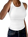 GKBK Womens Tank Tops High Neck Sleeveless Ribbed Tank Casual Basic Thick Strap Slim Fitted Racerback Shirts