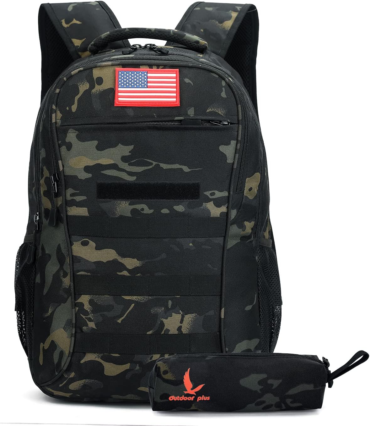 outdoor plus Camo Backpack for Boys,Military Teen Backpack with USB Port, Army Bookbag for School Tactical