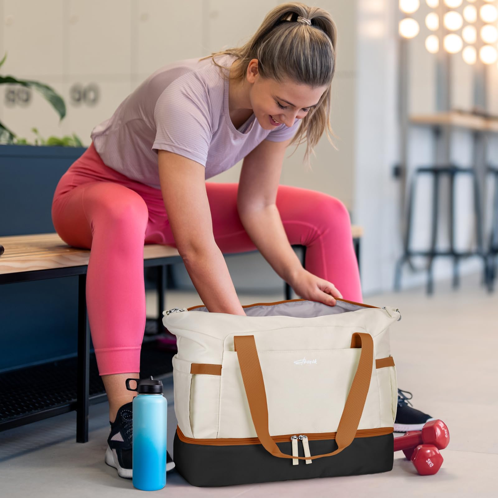 Gym Bag for Women, Personal Item Travel Bag with Shoes Compartment for Trip view 5