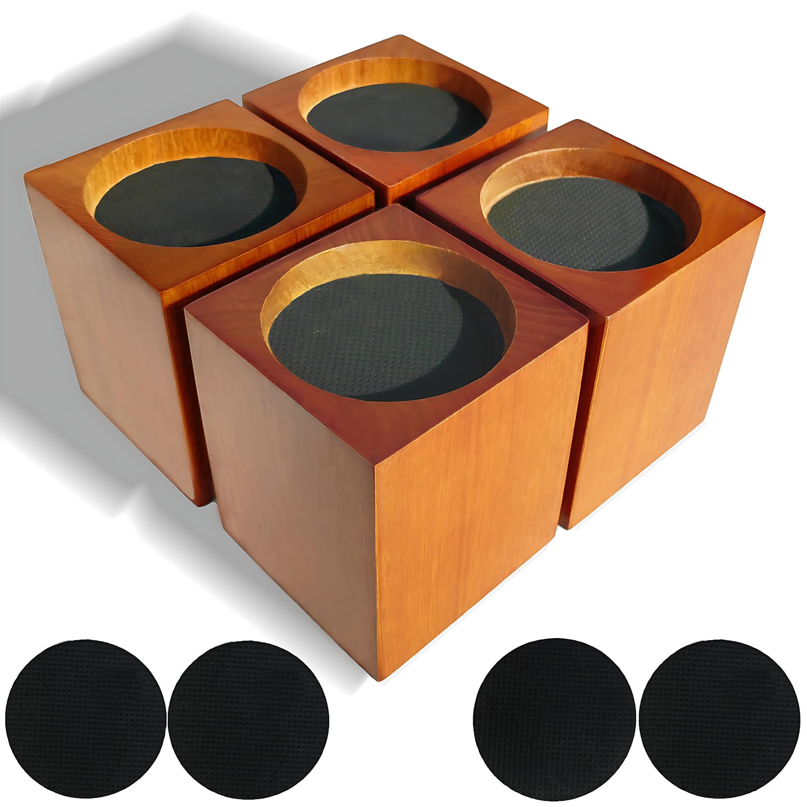 ECOGREDA Wood Bed Furniture Risers 4 Inch Heavy Duty Risers, Supports up to 6,000 Lbs, for Sofa Couch Desk Chair Table Base Raising Space, Convenient Store and Cleaning, Pack of 4 Brown