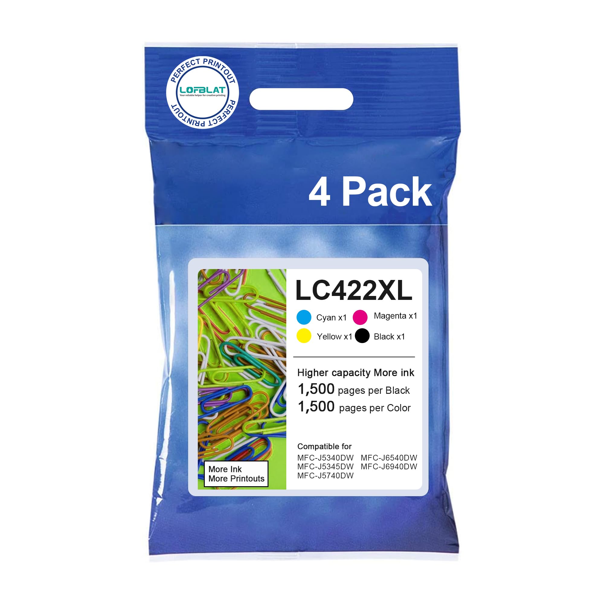 LOFBLAT LC422XL XL Large Capacity LC-422XLVAL Printer Cartridges Replacement for Brother LC422 LC-422XL LC-422XLVAL Cartridges for Brother MFC-J5340DW MFC-J5345DW MFC-J5740DW MFC-J6540DW MFC-J6940DW