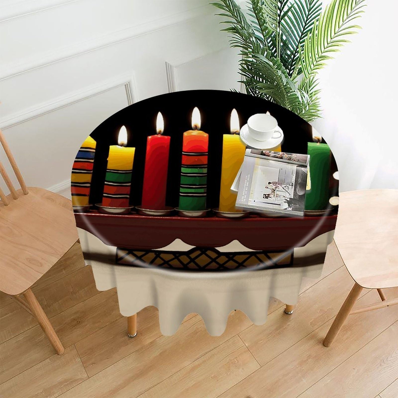 Kwanzaa Candle Tablecloth Exquisite Wrinkle Free Straight Edge Round Anti-Fade Premium Polyester Tablecloth Waterproof Folding Table Cover for Table Decoration