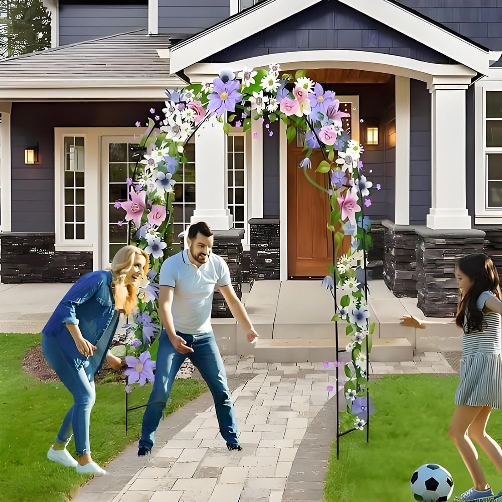 Arco da giardino in metallo, resistente alle intemperie, per rose, pergolato robusto, per piante rampicanti, pergolato per matrimoni, 0,8, 3,5 m, altezza regolabile, bianco (140 x 230 cm)