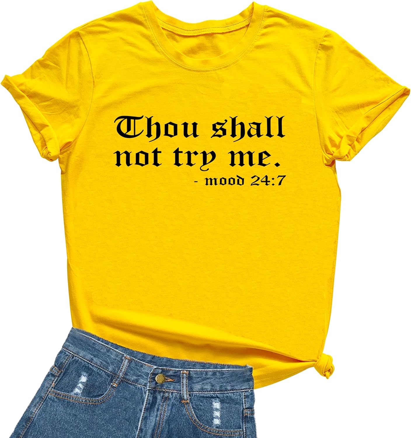 MIMOORN Women Letter Print T Shirt Short Sleeve Cute Graphic Tees Tops Yellow X-Large