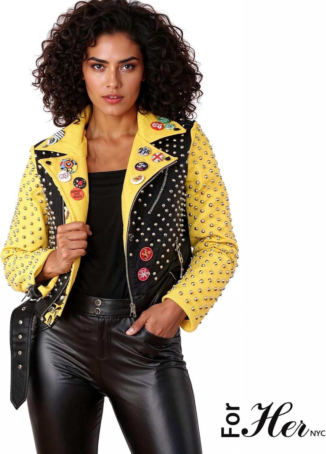 Women's Studded Faux Leather Moto Jacket – Tiger Back Graphic – Edgy Biker Style – 81751 - Image 2