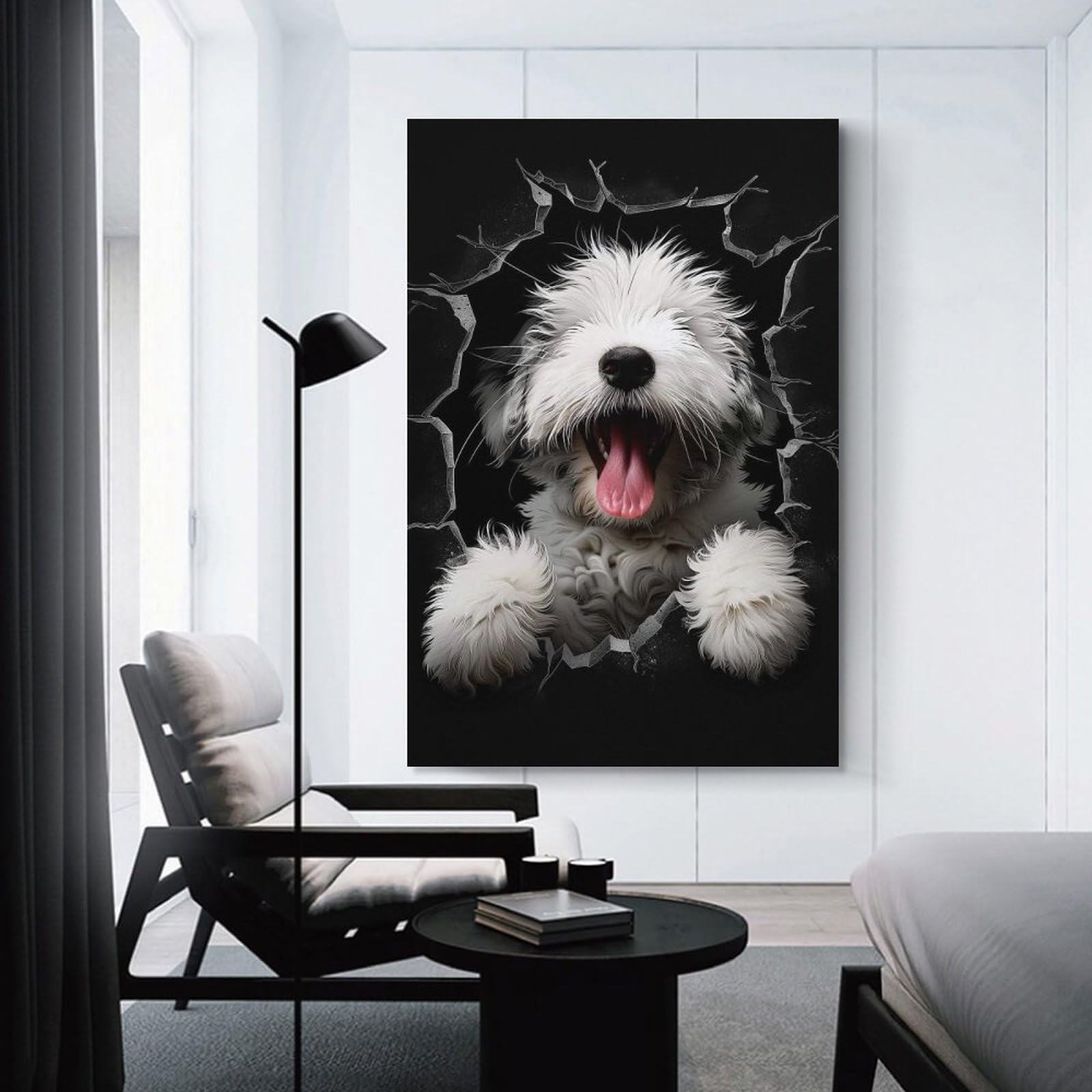 Junmoney Unframe-Style-17 Canvas Wall Decor Old English Sheepdog Dog, 24X36inch(60X90cm), For Living Room, Bedroom, Office Or Hallway, Stylish Home Artwork For Focal Walls