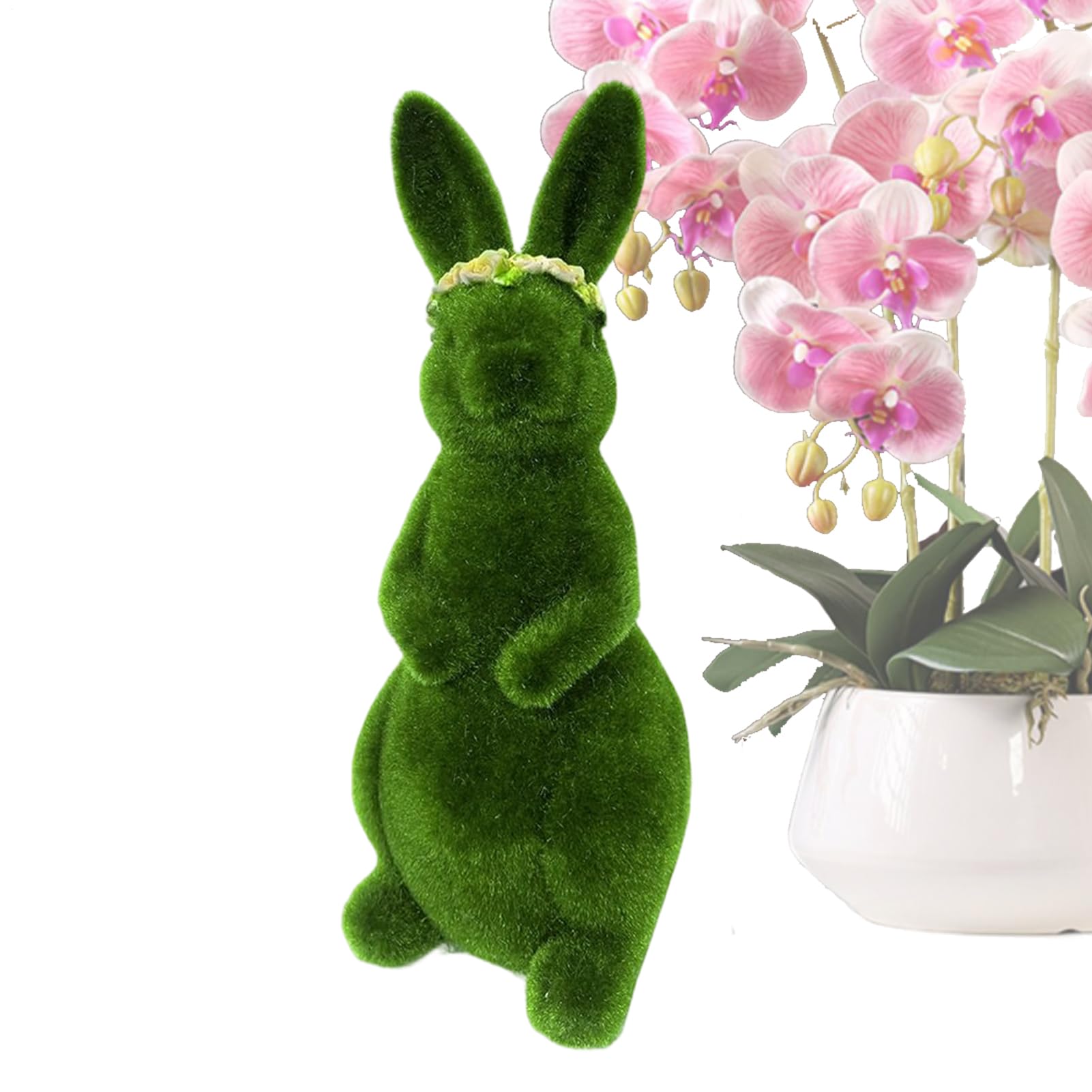 Conejo de resina con musgo decorativo para jardín interior y adornos de Pascua
