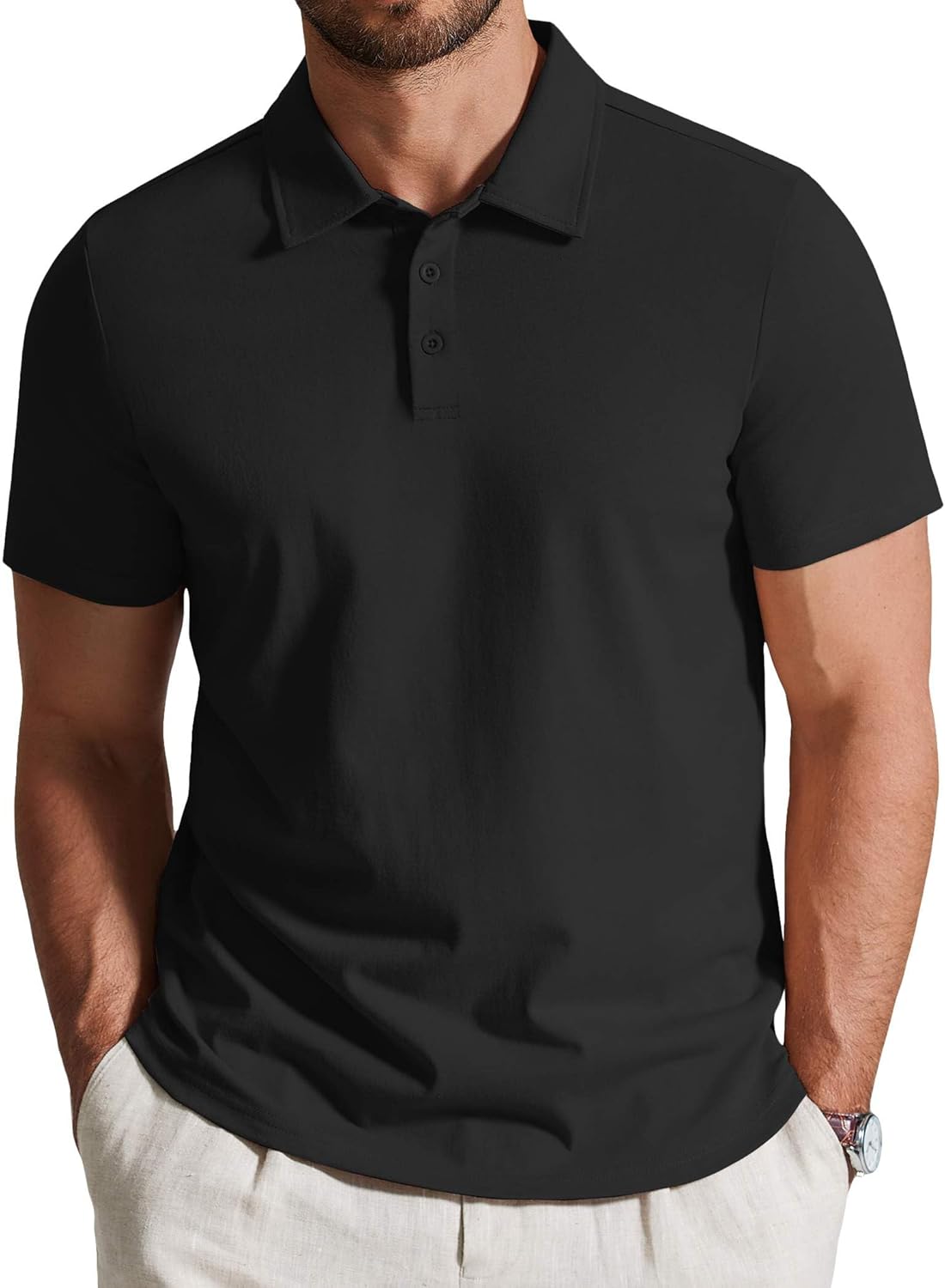 COOFANDY Mens Cotton Polo Shirt Short Sleeve Golf Shirts 3 Buttons Casual Work T Shirts