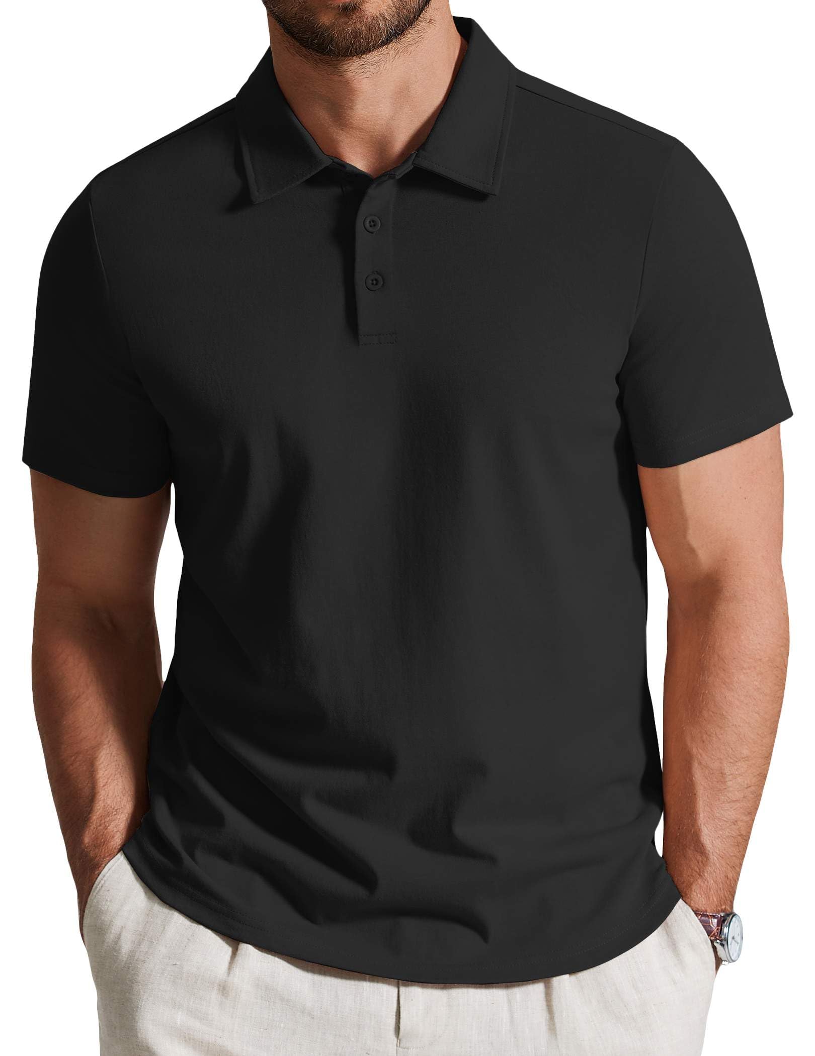 COOFANDY Mens Cotton Polo Shirt Short Sleeve Golf Shirts 3 Buttons Casual Work T Shirts