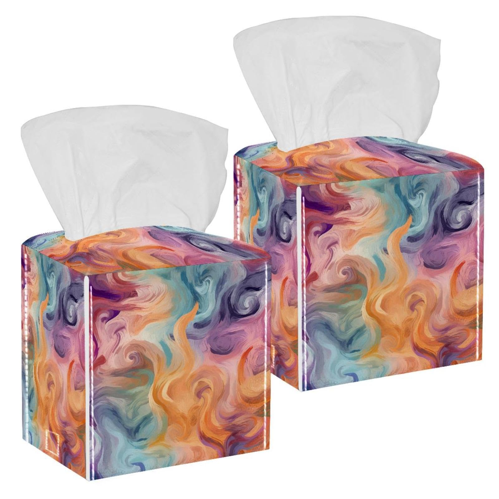 Artistic Abstract Swirl Texture Tissue Box Cover, 2 Pack PU Leather Square Facial Tissue Dispenser Box holder for Home Office Car