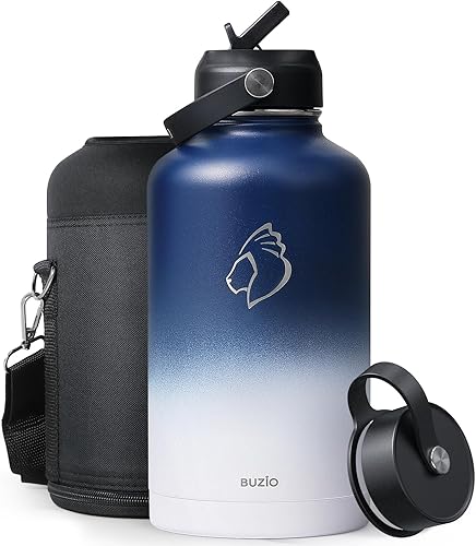 BUZIO Botella de agua aislada con tapa de pajilla y tapa flexible, 32 oz, 40 oz, 64 oz, 87 oz moderna, acero inoxidable de doble vacío, fría por 48