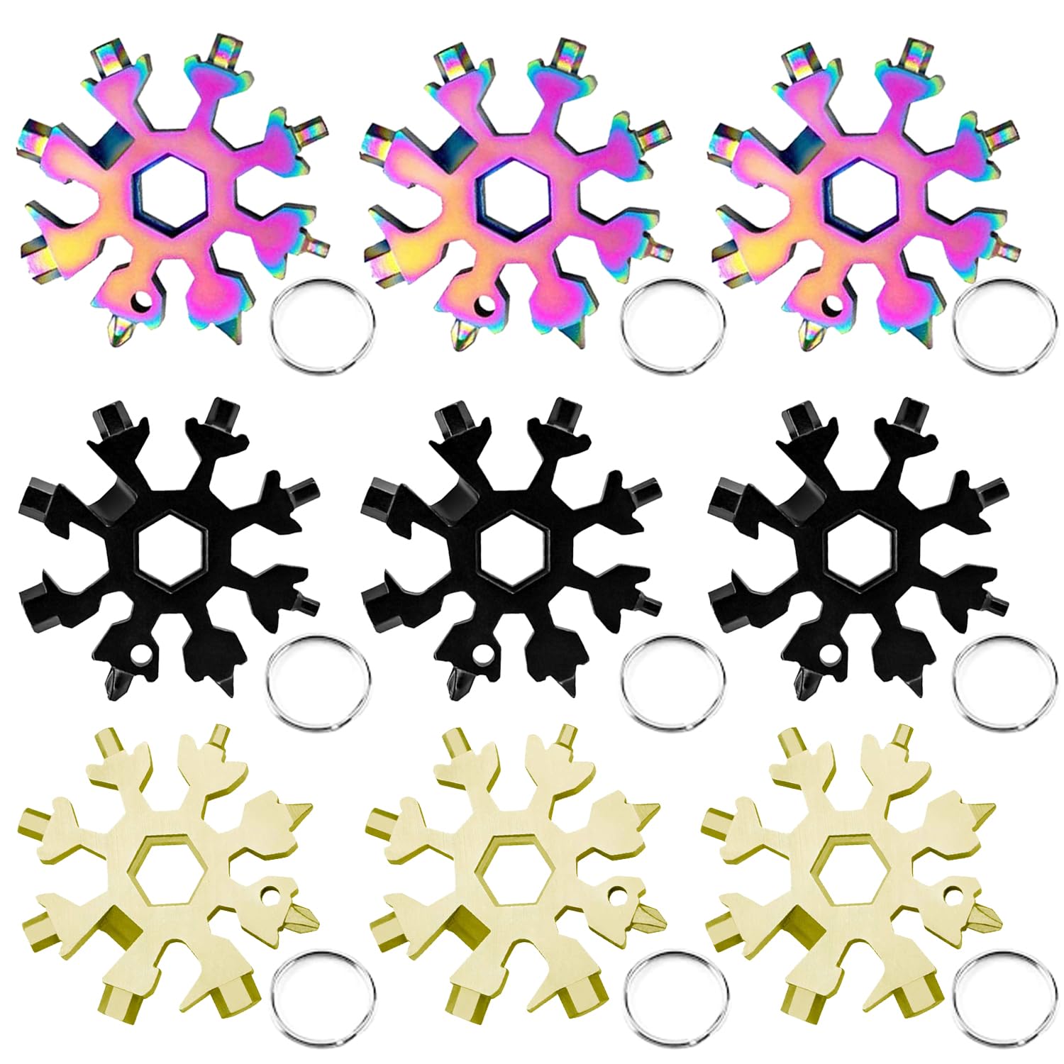 9 Pieces Snowflake Multi Tool Stainless Steel 18-in-1 Snowflake Screwdriver Multitool Bottle Opener Wrench Mens Gifts for Christmas