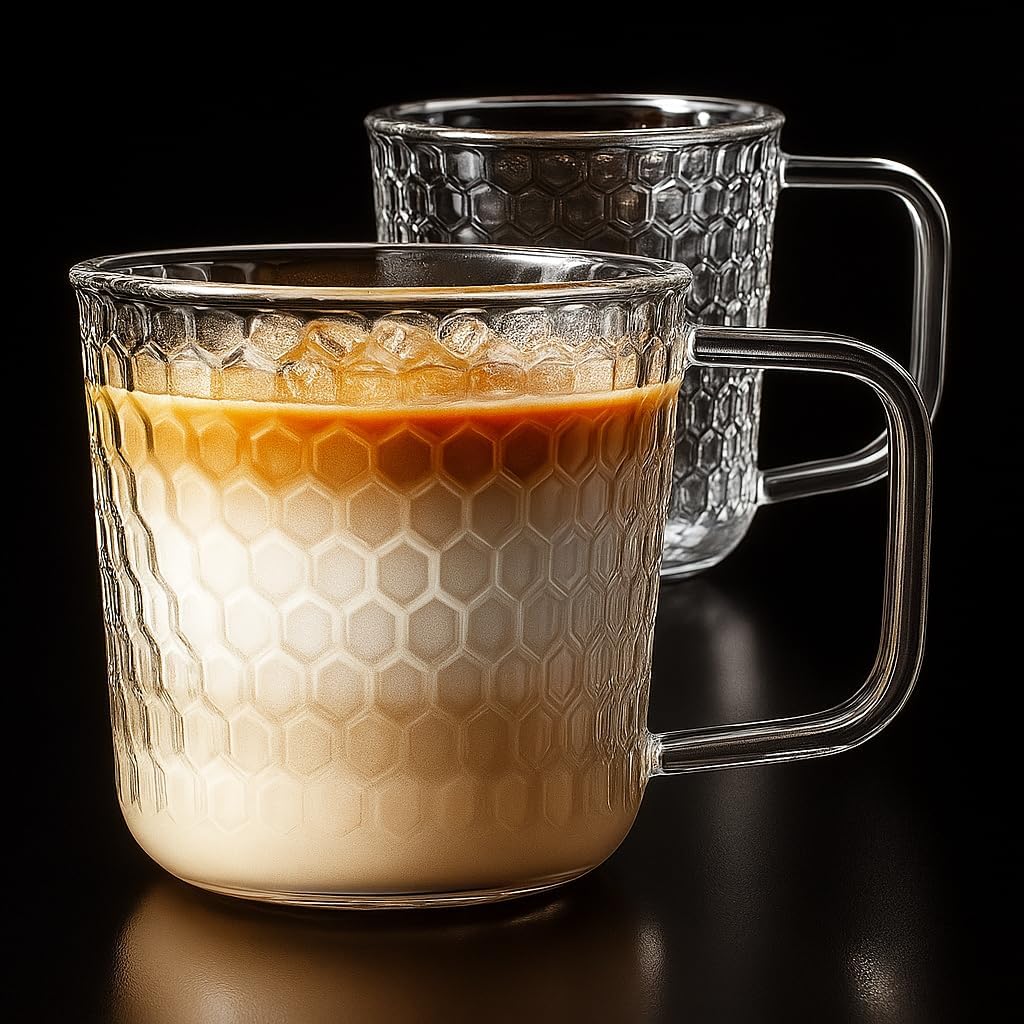 Aquach 16 Oz Glass Coffee Cups, Clear Tea Mugs with Handle, Microwave and Dishwasher Safe Home Office Drinking Mugs Perfect for Americano Cappuccino Hot&Cold Beverages, 2-Pack - Image 6