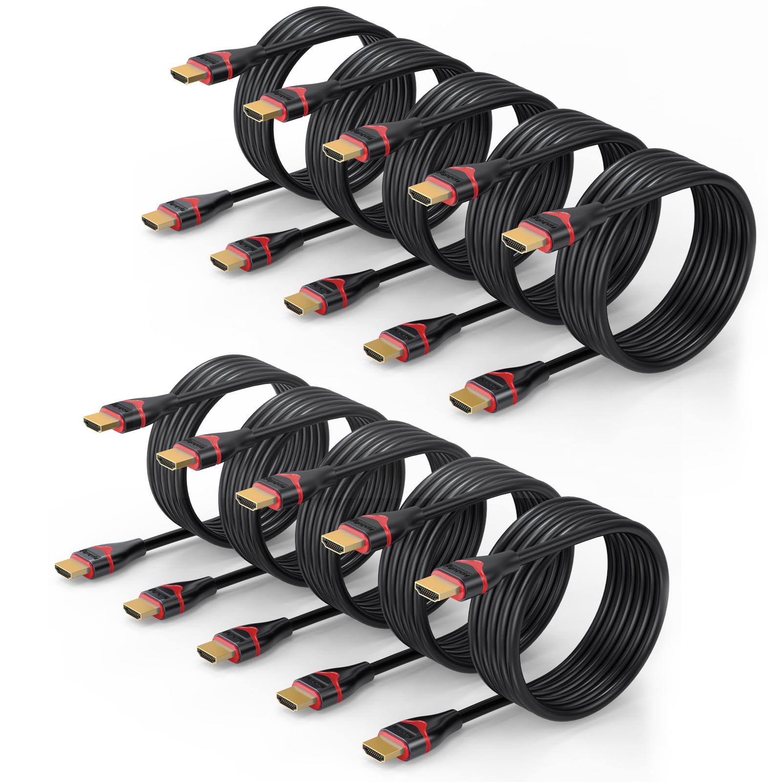 Cable HDM 8K de 6 pies, paquete de 10, cables HDMI 2.1 de 48 Gbps, cable HDMI de ultra alta velocidad 8K a 60Hz, 4K a 120Hz (HDCP 2.2 y 2.3, HDR10, 3D, eARC) para PS5/PS4, monitor, HDTV, Roku