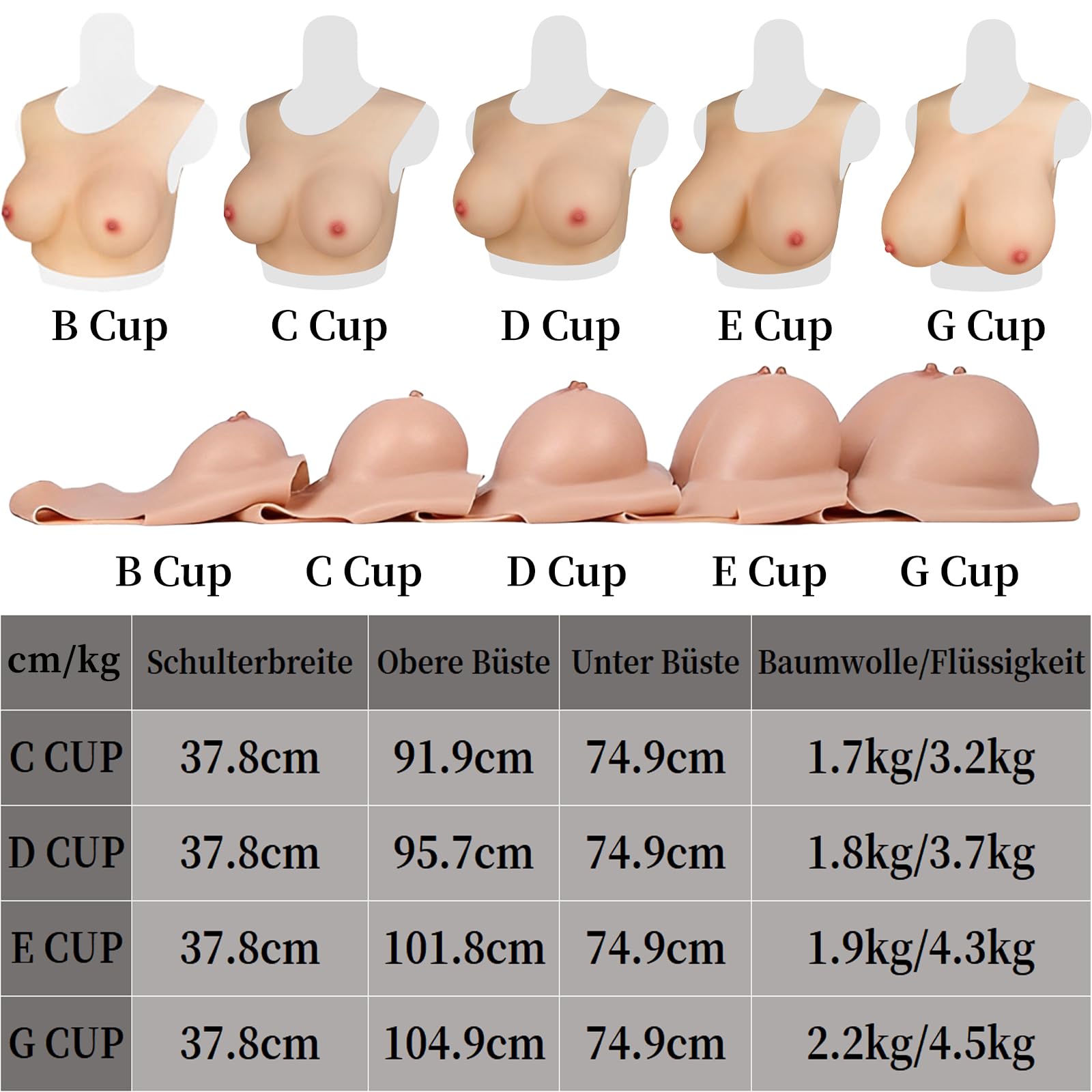Silicone Breastplate C-G Cup High Elasticity Round Collar Fake Breasts For Drag Queen Crossdresser Mastectomy