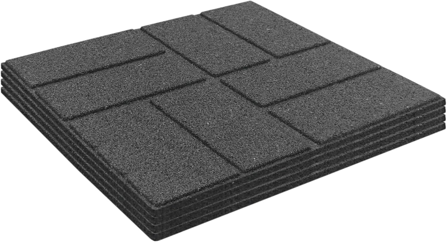 Tierra Verde 4 Pack Brick Rubber Paver, 16" x 16" Outdoor Floor Tiles, Grey - Customizable Weatherproof Flooring for Yards, Gardens, and Walkways