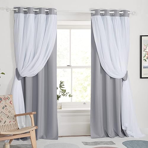 PONY DANCE Living Room Curtains - Gray Curtains with White