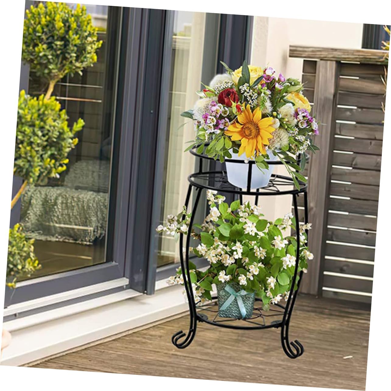 Double Tier Metal Plant Stand for Use Stylish Flower Holder Rack for Home Decoration Removable Convenient Design for Succulent Pots and Aquatic