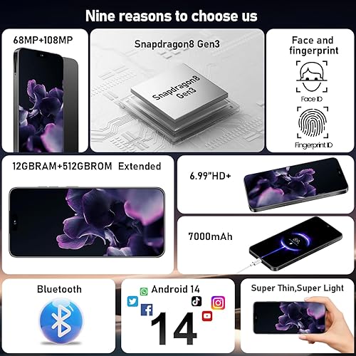 Miniatura 6 de Teléfono inteligente 16PROMA X desbloqueado pantalla HD+ de 6.99", batería de larga duración de 7000mAh, almacenamiento masivo de 12GB+512GB, cámara