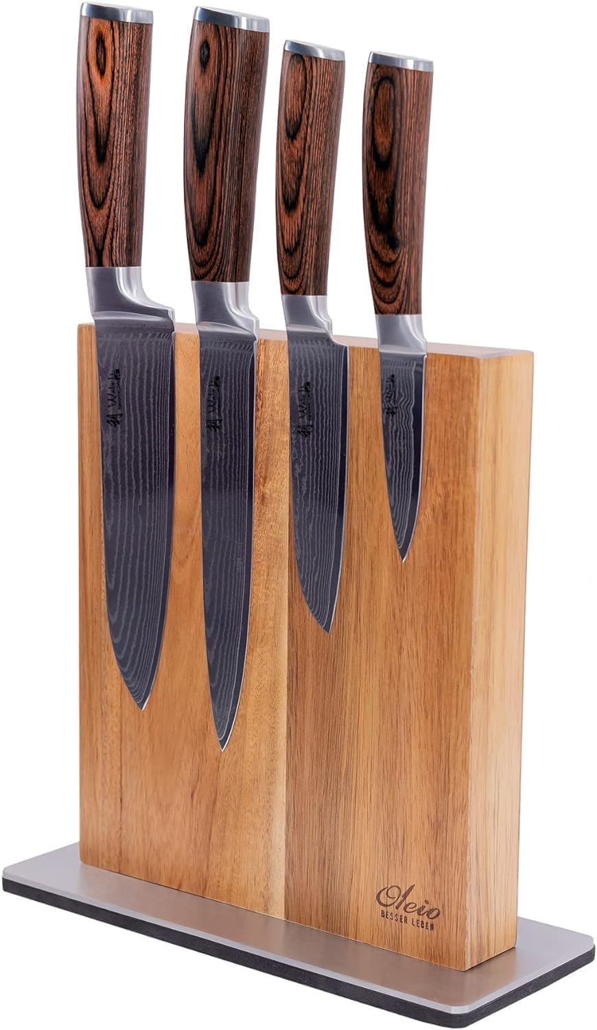 WAKOLI EDIB juego de cuchillos de cocina de 5 piezas con bloque magnético, acero de damasco con núcleo VG10, hojas de 8,5 a 20 cm, chef, Santoku, carne, Santoku pequeño y cuchillo de oficio