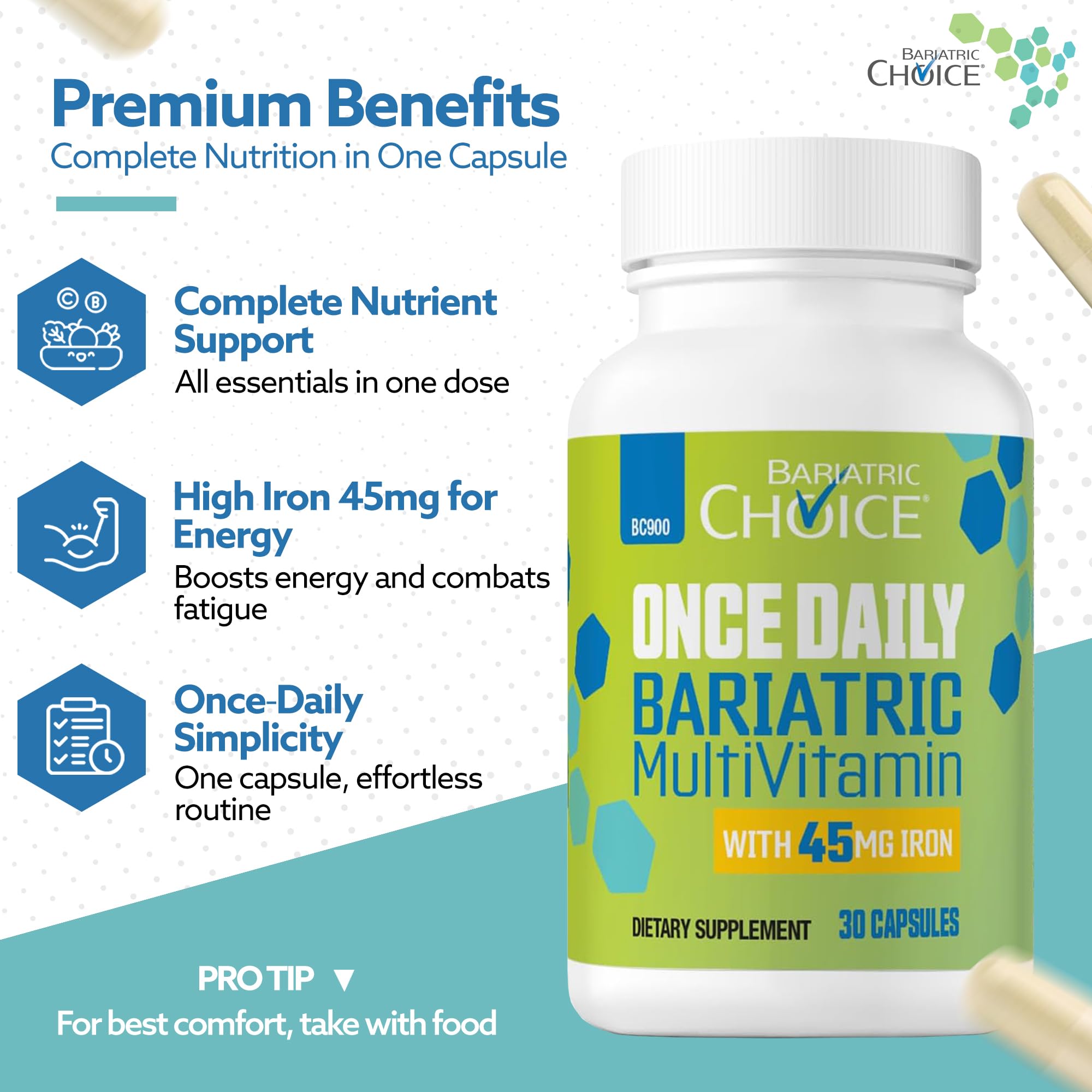 Bariatric Choice Once Daily Bariatric Multivitamin with Iron 45mg, 1 Month — Amazon image 2