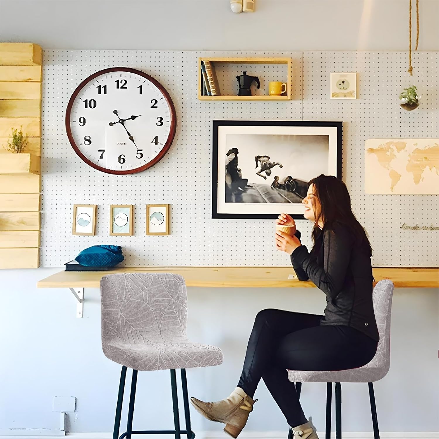 Bar Stool Covers Set of 2/4/6 Pack, Stretch Swivel Barstool Chair Slipcovers with Backs, Stool Cushion Slipcover Washable Bar Seat Stool Protector Cover for Dining Room(Light Gray,6 Pack)