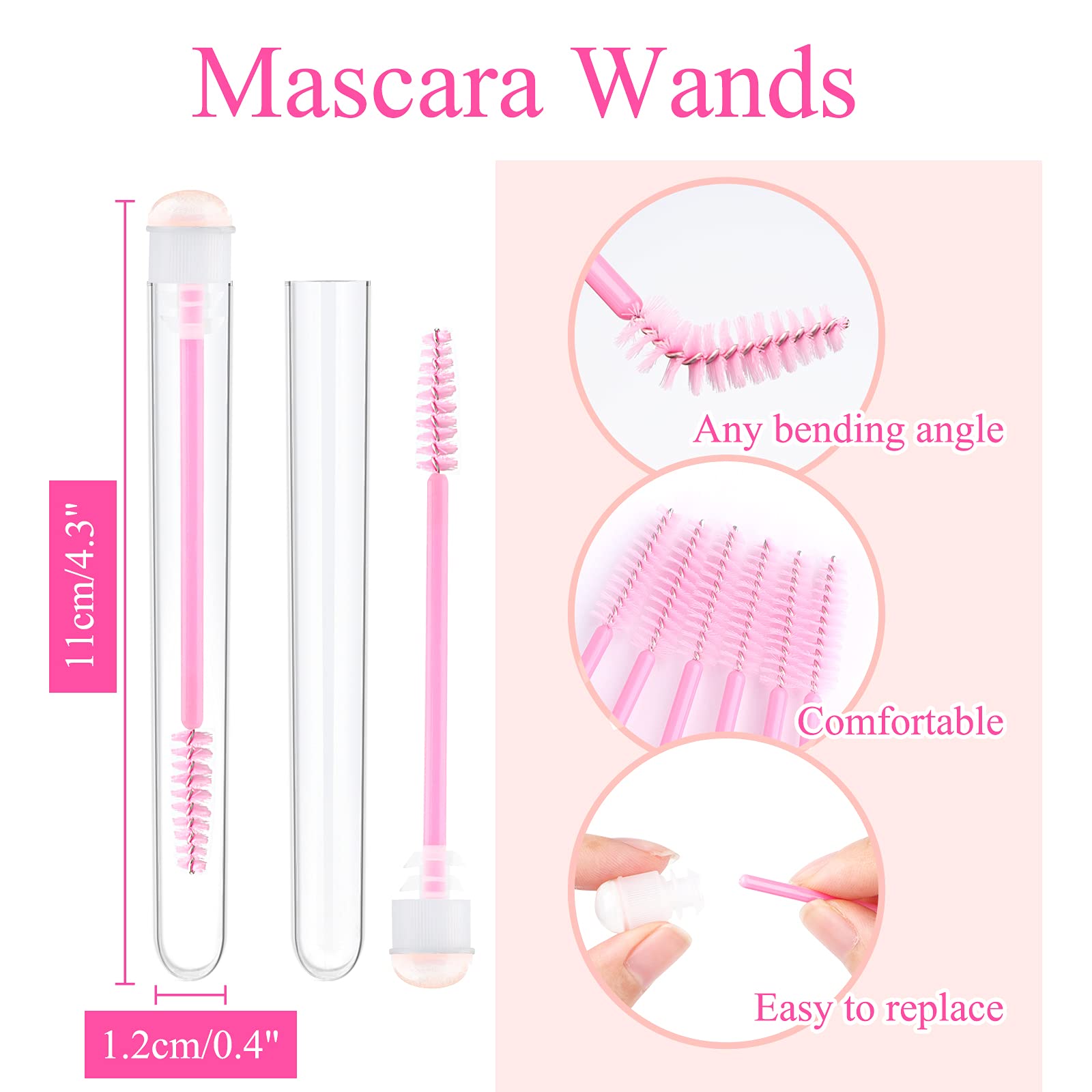 Dming 50pcs Cepillo de Pestañas Varita de Pestañas Herramienta de Maquillaje Extensión de Pestañas Suministros Cepillo de Limpieza Diamante Mascara Rosa cielo