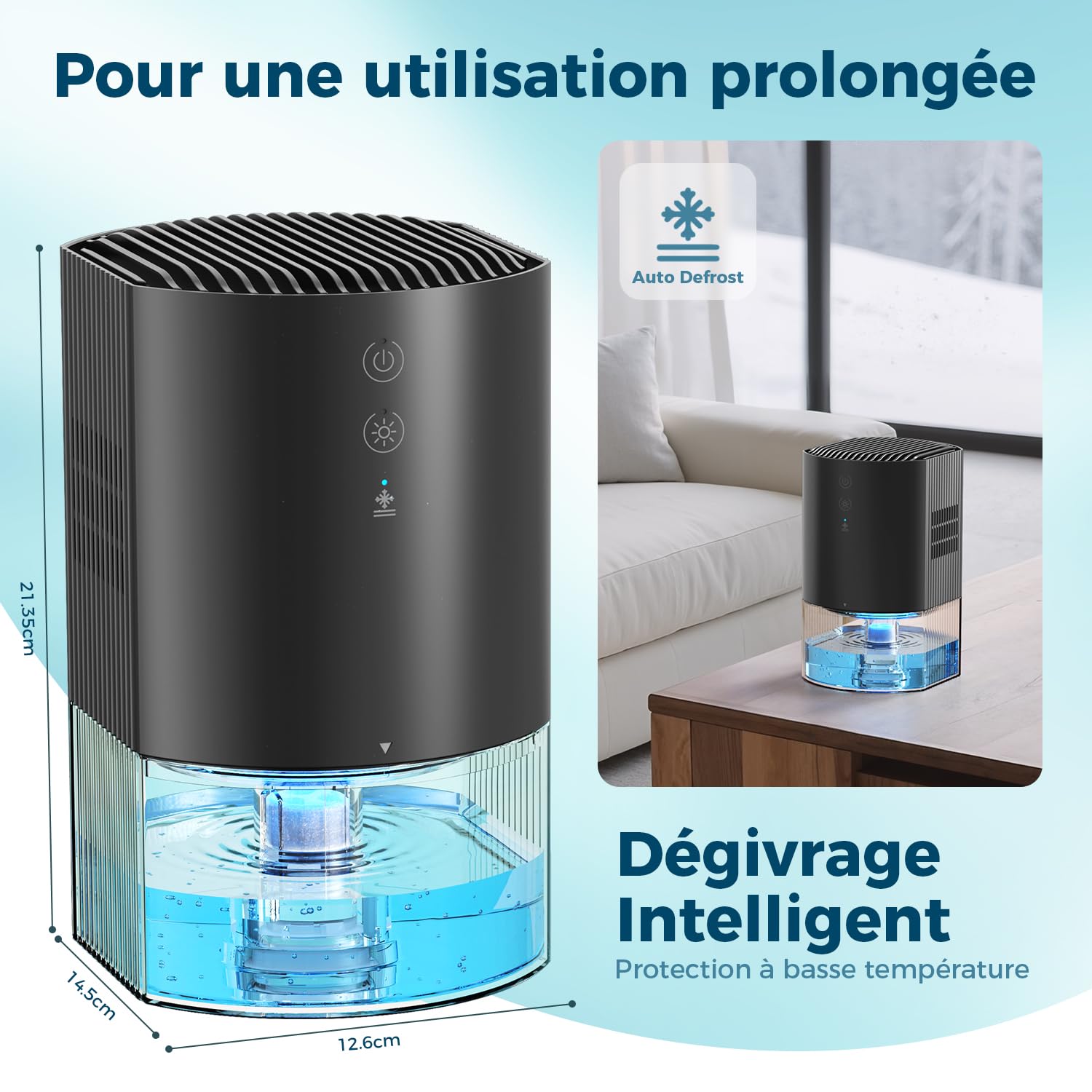 AROEVE Deshumidificateur d Air 990ml, Petit Déshumidificateur Électrique Compact et Silencieux pour Chambre à Coucher Avec 7 Couleurs de Lumière, Arrêt Automatique, Protection Contre le Dégivrage