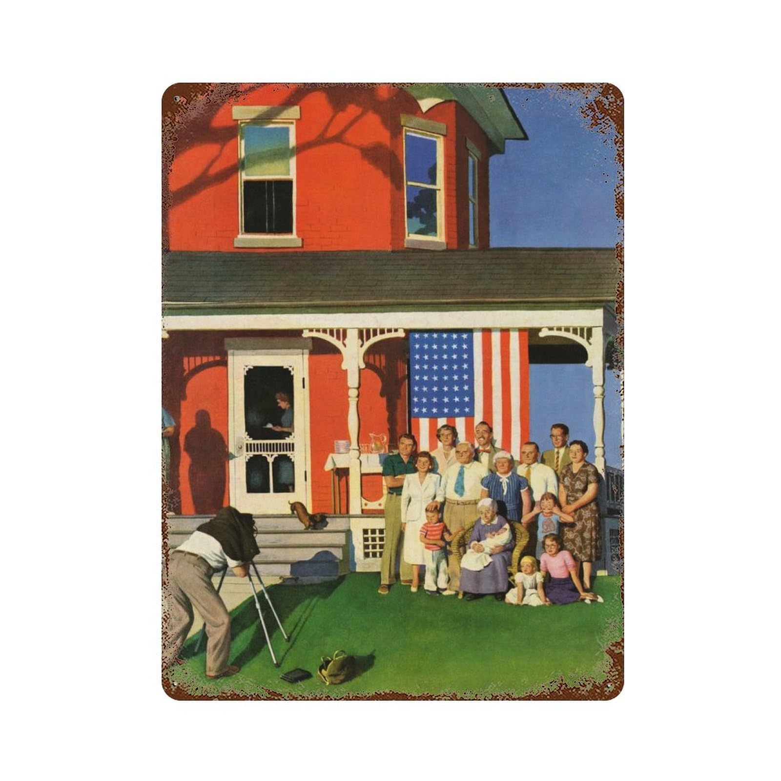 Family Photo Rustic Tin Plaque 15.7"x11.8", for Shed, Workshop And Garage Wall Decor, Shabby Chic Decor