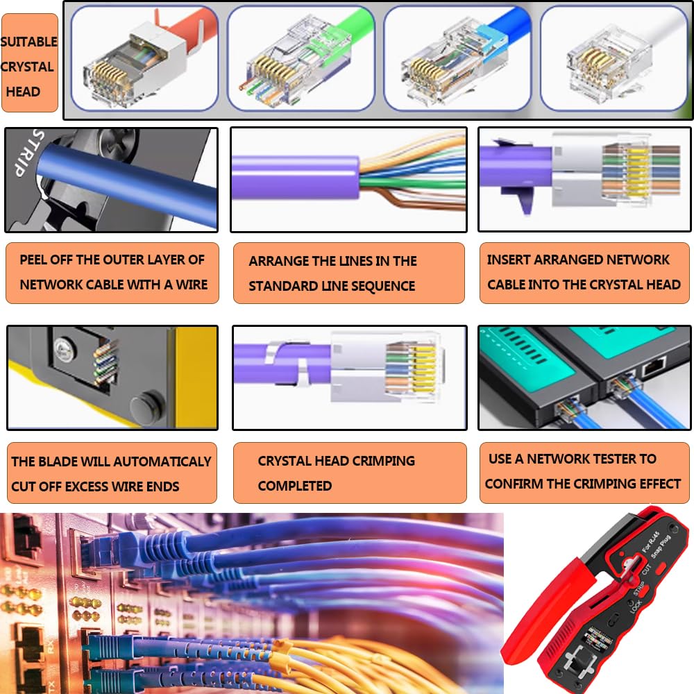 Mayline - Kit tester per cavi di rete RJ45, strumenti professionali per la riparazione di computer, tester per cavi LAN, Cat5e, Cat6, Cat7, set di strumenti di rete professionali (giallo)
