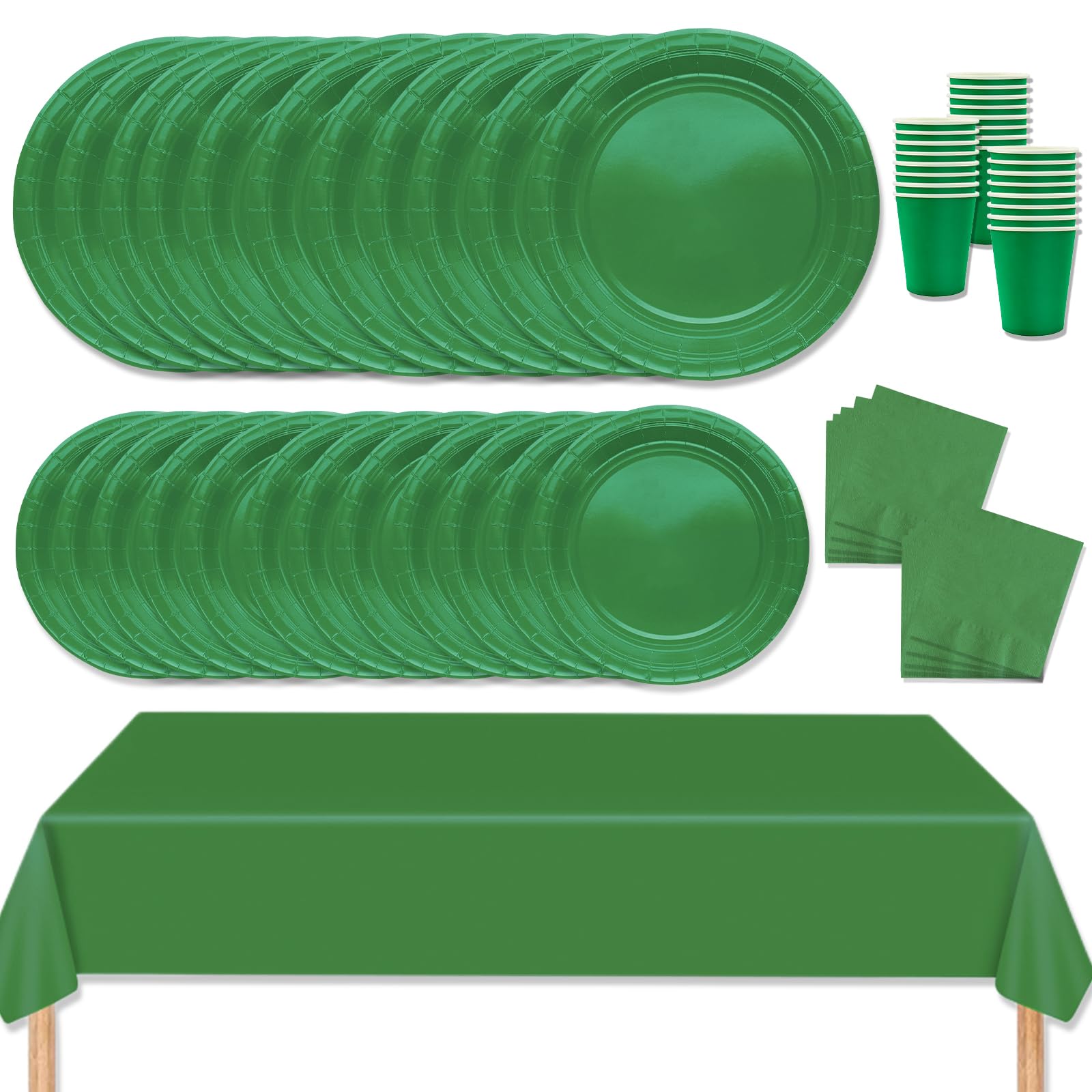69Pcs Party Tableware Set,Green Dinnerware Set with Plates,Tablecloth,Napkins,Cups,Solid Color Table Decorations for Birthday,Wedding,Picnic,Baby Shower,Party Supplies for 16 Guests