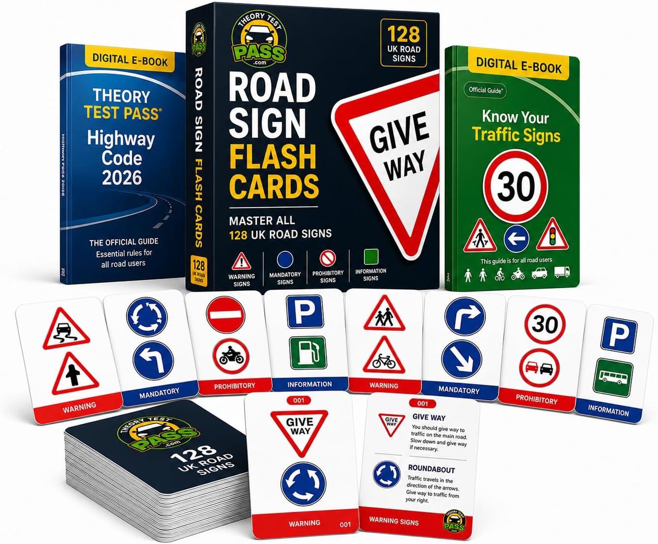 Road Signs Flash Cards 2026 UKโ Practical and Easy To Use Double-Sided Driving Theory Test Flash Cards 2026 with Signs and Explanation โ Includes Highway Code E-Book