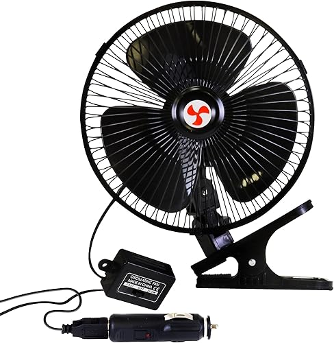 Ventilador oscilante de 12 voltios con pinza, Negro