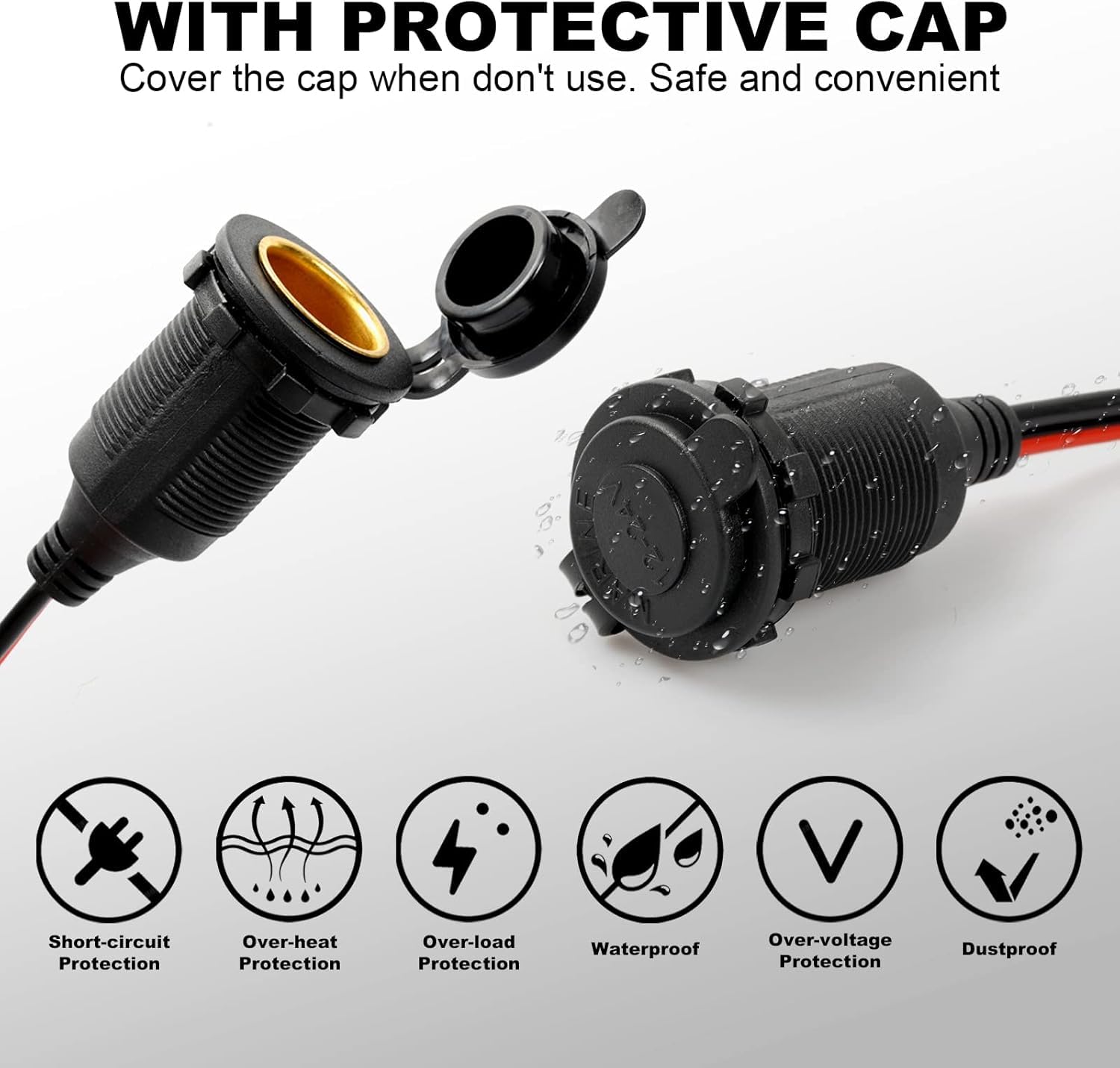 Presa Accendisigari 12V/24V Impermeabile Grado Marino – 20A Con Cavo 1m Per Auto, Barca, Moto