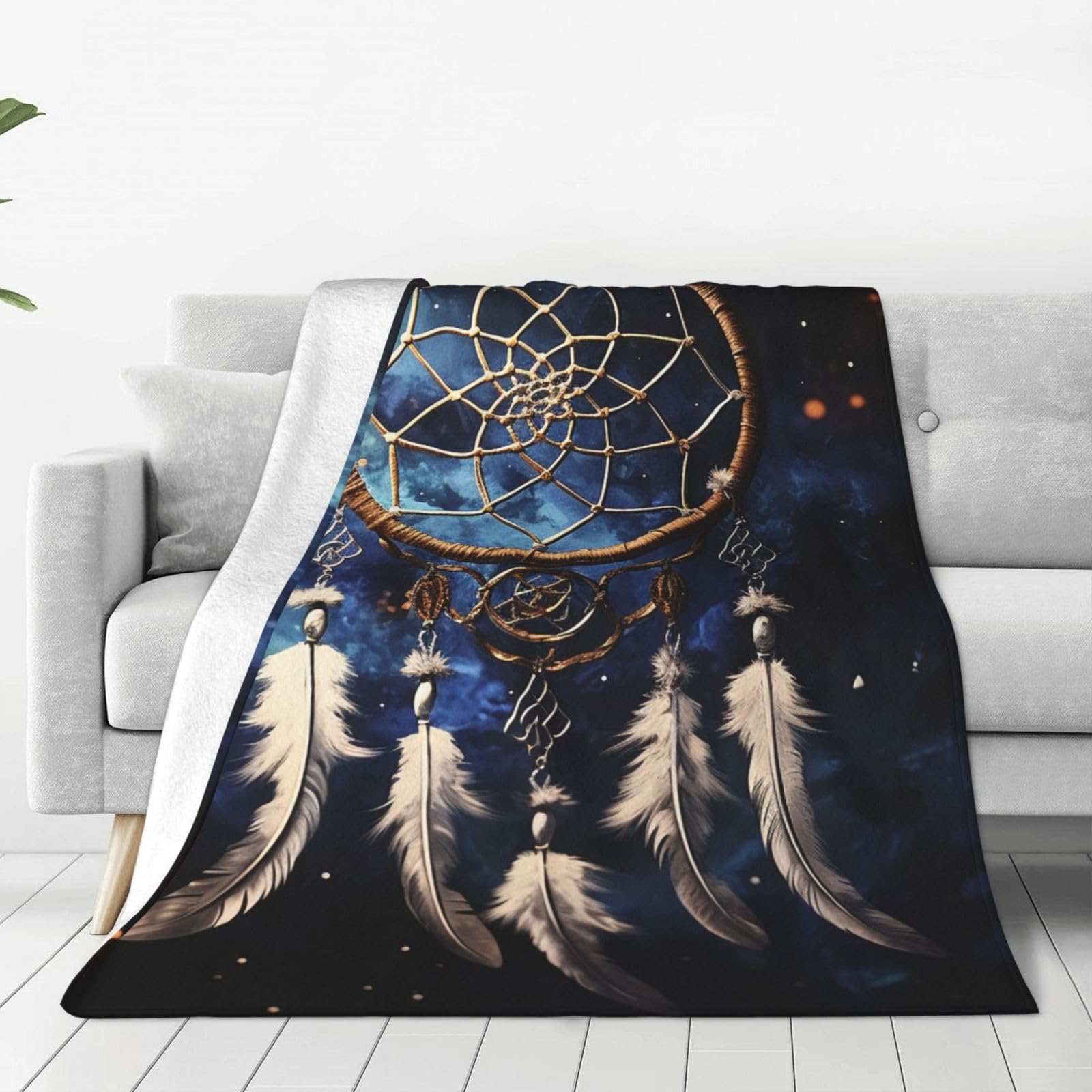 White fantasy dream catcher Throw Blanket 60"x50" Flannel Fluffy Warm Blanket for Couch, Reversible Plush Blankets for Bed, Comfy Fuzzy Blanket for Sofa, Plush Lightweight-Blankets for All Season