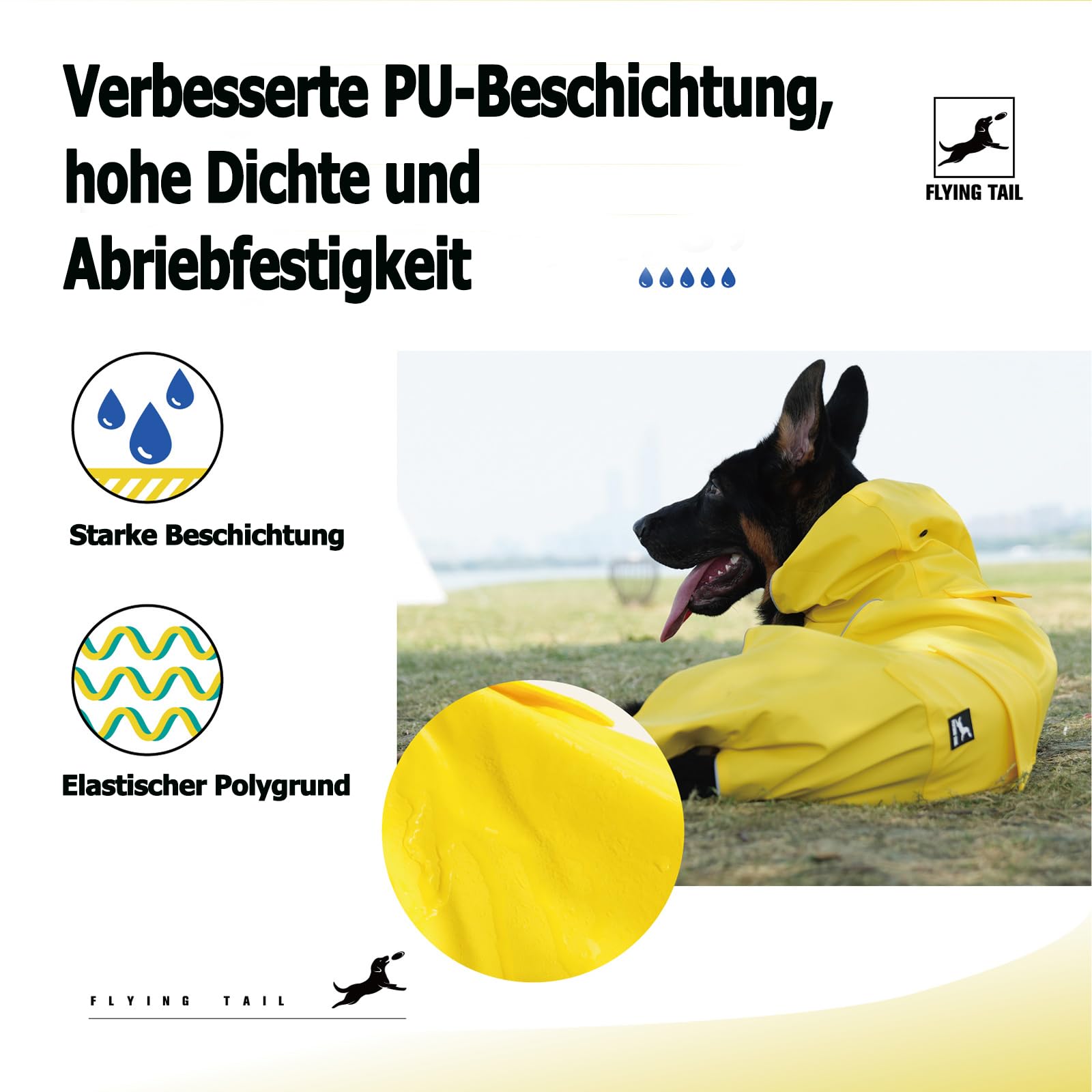Impermeabile per cani, non irrigidito, super morbido al tatto, riflettente, regolabile, facile da indossare, foro per guinzaglio per cani dalla S alla XXXXL (giallo, XXXXXL)