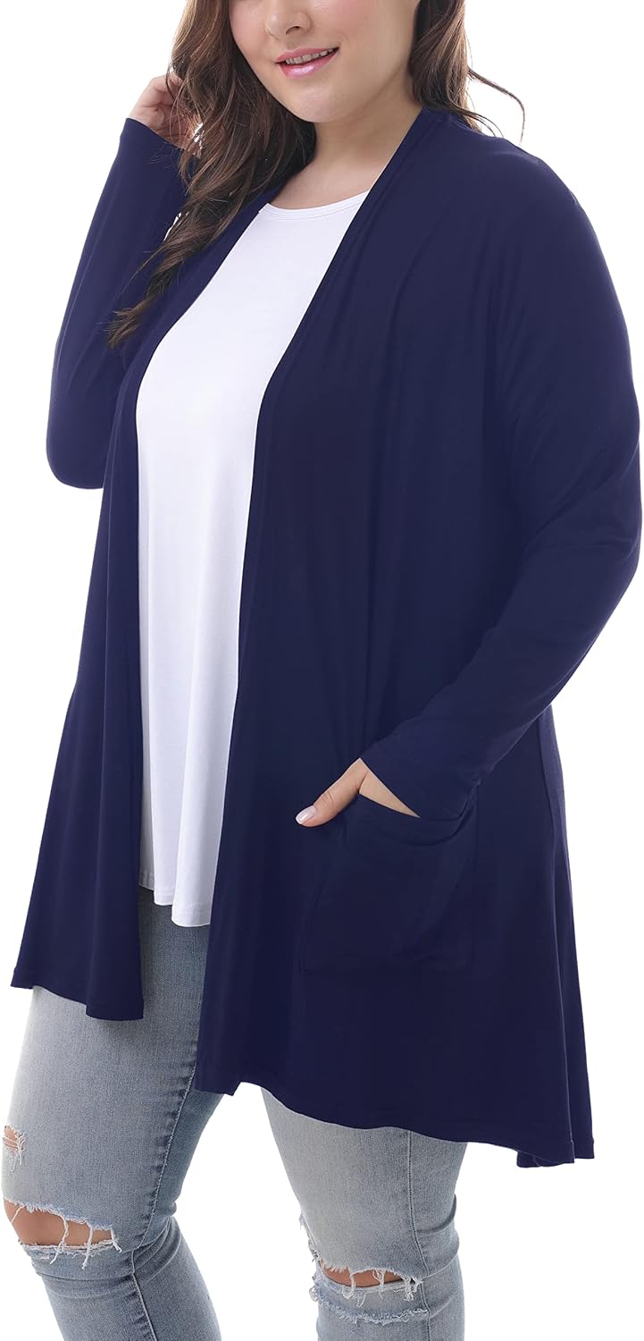 ZERDOCEAN Women's Plus Size Long Sleeve Lightweight Soft Printed Drape Cardigan with Pockets - Image 3