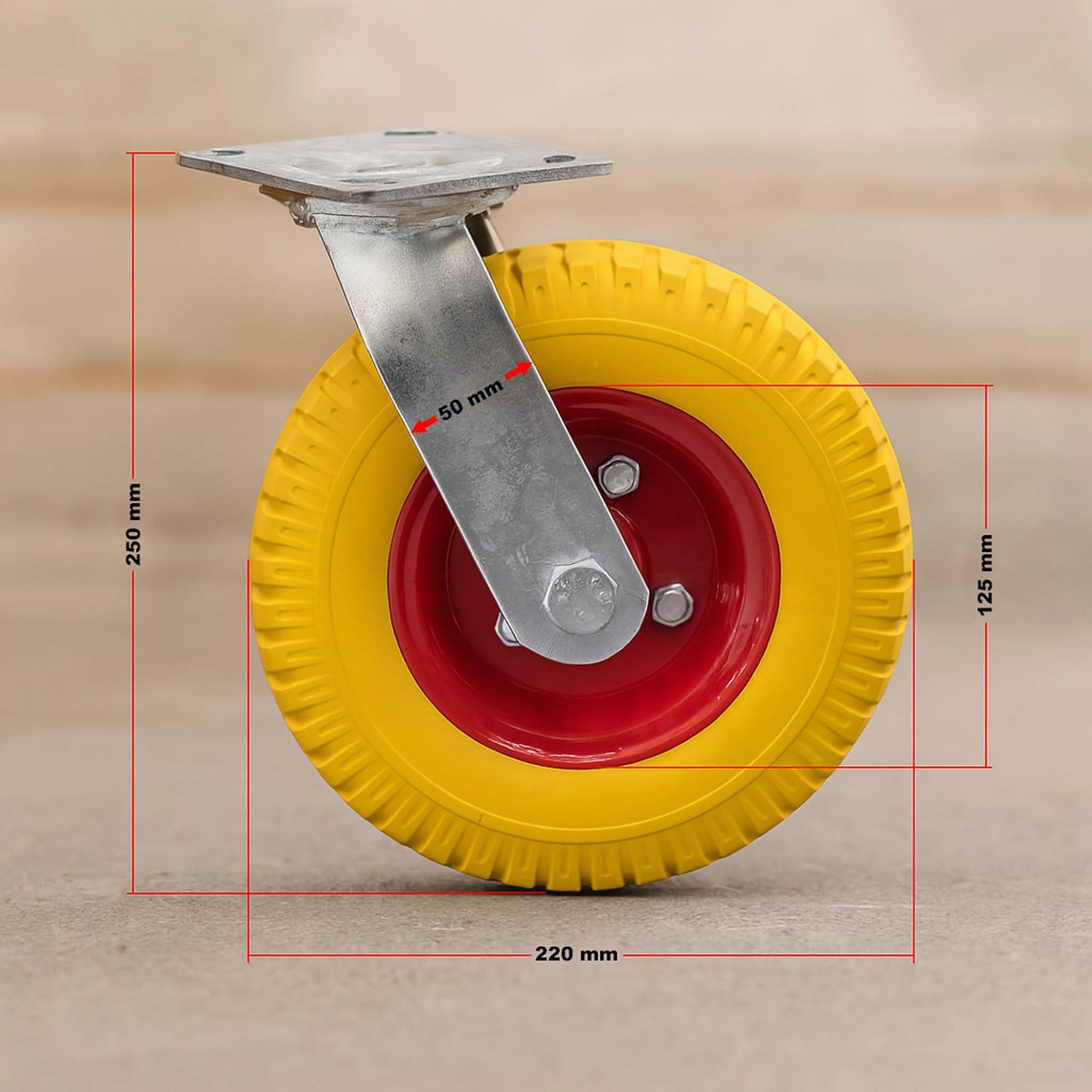 ‌Set de 4 ruedas con soporte giratorio 220 x 58 mm antipinchazos transporte 100 kg por rueda