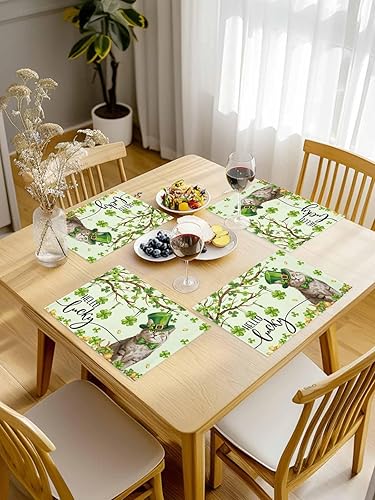 Vista 143 de Juego de 6 manteles individuales rojos para el día de San Valentín, diseño de corazón de San Valentín, resistentes al calor, lavables, manteles